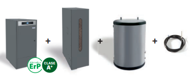 Pack Unit BC 18 Sanit S 150: Caldera de pellet Domusa Teknik Bioclass iC 18 + Deposito reserva S + Sanit S 150 + Sonda acumulador ACS