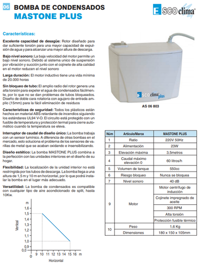 [AS06803] BOMBA AIRE ACONDICIONADO PARA CONDENSADOS CON DEPÓSITO MASTONE PLUS – AS06803